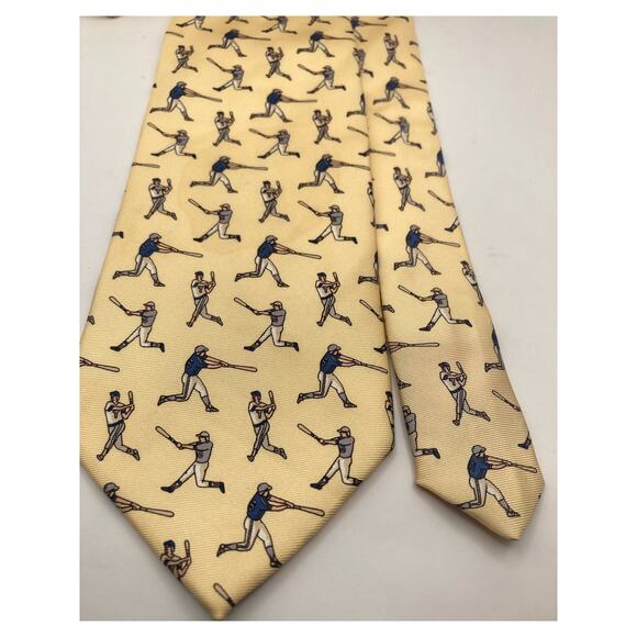 VTG Italian Beaufort 100% Silk Men's Tie-Baseball Yellow 59" Long x 3.75 Wide - Picture 3 of 6